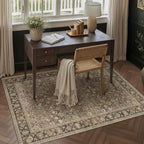 5x8 Brown Vintage Floral Washable Area Rug - Image 3