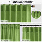 Lime Green Linen Blend Light Filtering Back Tab Curtains 96 Inches Long - Image 3