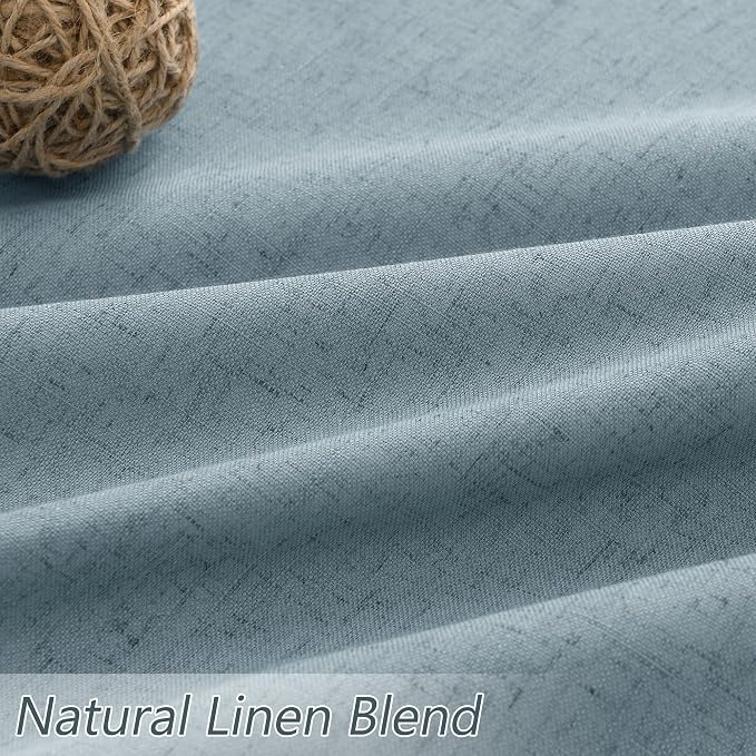 Blue 100% Blackout Linen Curtains 96 Inch Length 2 Panels Set - Image 6