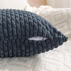 Set of 4 Grey Blue Taupe Decorative Throw Pillow Covers 26x26 Inch Corduroy - Image 5