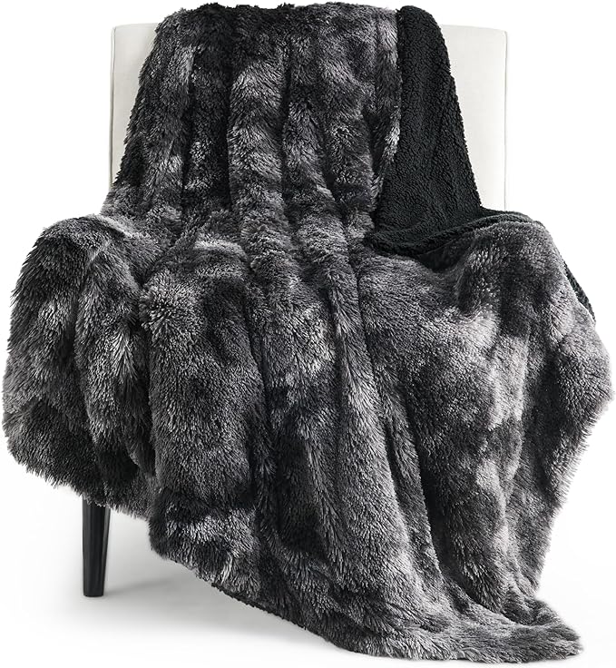 Bedsure GentleSoft Fuzzy Sherpa Faux Fur Twin Blanket Tie Dye Black Cozy Gifts by Unknown