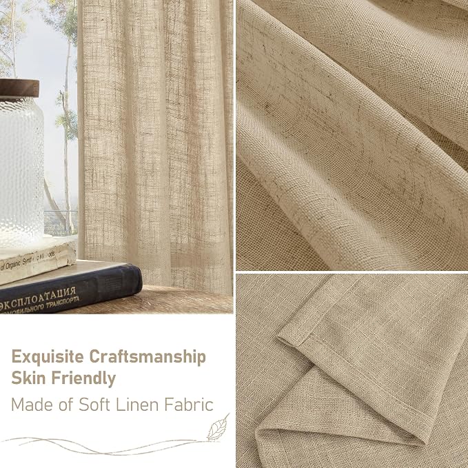 Linen Curtains 63 Inch for Bedroom Light Filtering Panels 60 x 63 Inch - Image 6