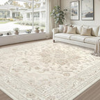 8x10 Area Rugs Living Room: Bedroom Washable Carpet Beige White | Vintage Boho - Image 9