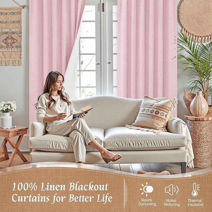 Pink 100% Blackout Window Curtains - Image 2