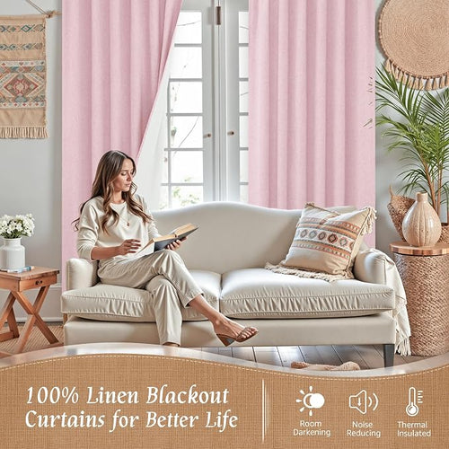 54 Inch Full Blackout Linen Window Curtains - Image 2