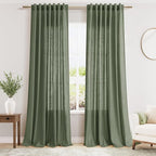 Extended Curtain Olive Green Linen Sheer Curtains by Nanspring