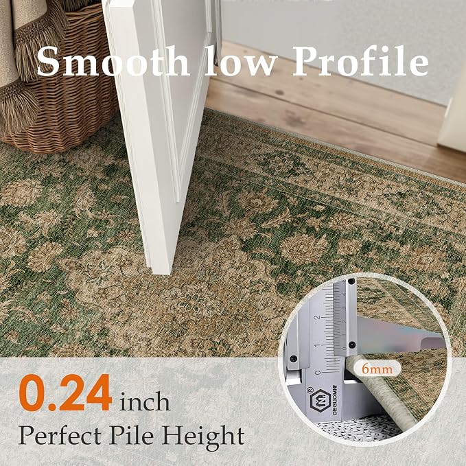 2x10 Green Retro Floral Washable Runner Rug - Image 8