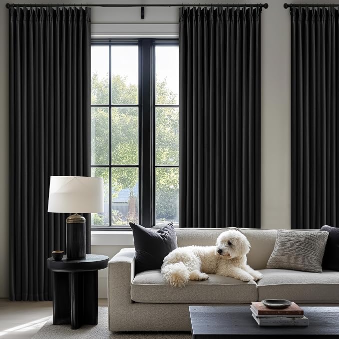 Black 120 Inch Pinch Pleated 100% Blackout Curtains - Image 9