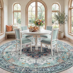 RELEANY Washable Area Rug, Round 10ft, Teal Green/White/Navy | Non-Slip - Image 3