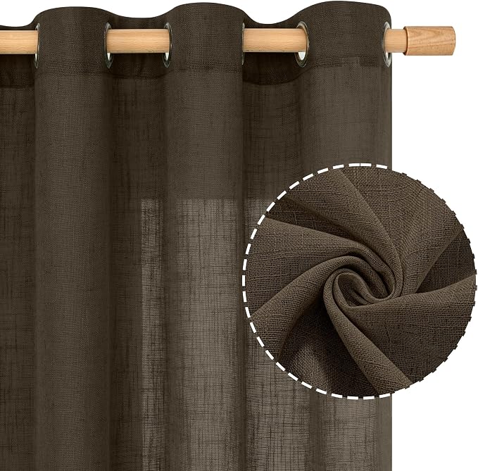40 Inch Linen Curtains for Kitchen Windows, Semi Sheer Light Filtering Panels - Image 2