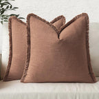 MIULEE Boho Linen Fringe Decorative Fall Throw Pillow Covers Brick 20x20 | Set by MIULEE