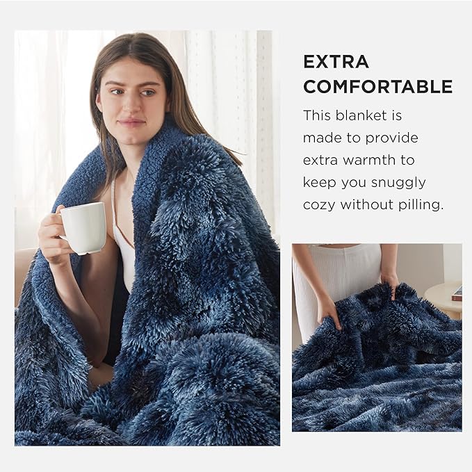 Bedsure GentleSoft Fluffy Tie Dye Navy Blue Blankets Queen Size - Image 3