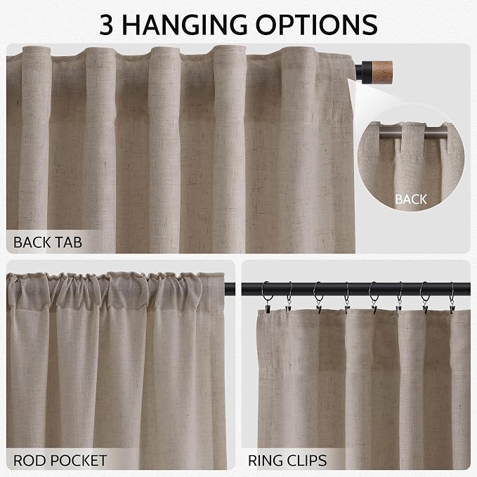 Ecru Linen 112 Inch Curtains for Living Room Light Filtering Semi Sheer Curtain - Image 2