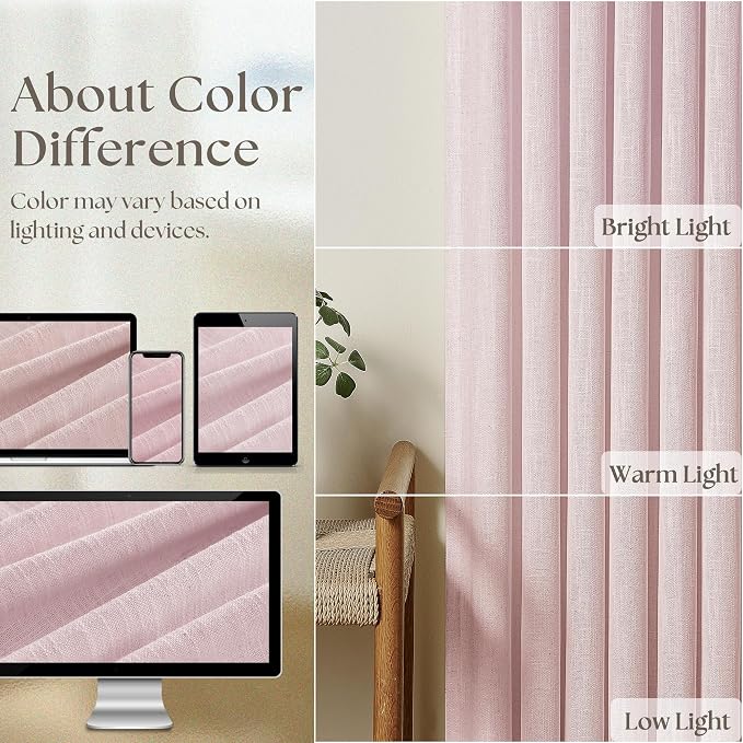 80 Inch Light Pink Pinch Pleated Semi Sheer Curtains 40x80 2 Panels Set | - Image 4