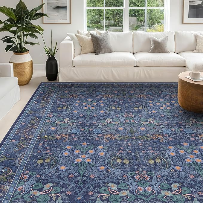 Washable Dark Blue Rug for Living Room - Image 7