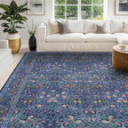 Washable Dark Blue Rug for Living Room - Image 7