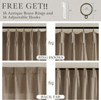 84 Inch Latte Linen Pleated Semi Sheer Vintage Curtains - Image 4