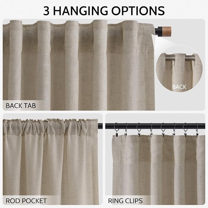 Living Room Curtains 63 Inch Length Linen Blend Cobblestone Light Filtering - Image 2