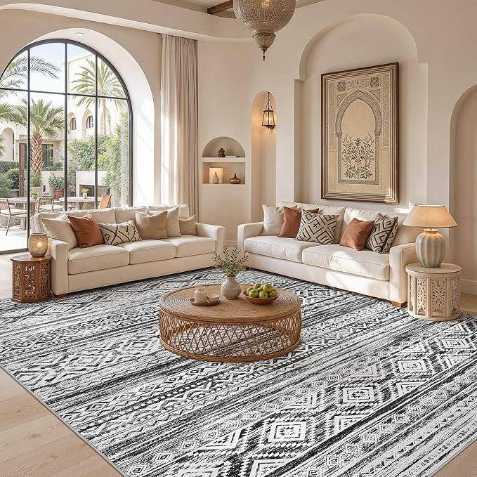 cotiled Boho 10x14 Area Rug for Living Room: Large Moroccan Washable Rug | - Image 4