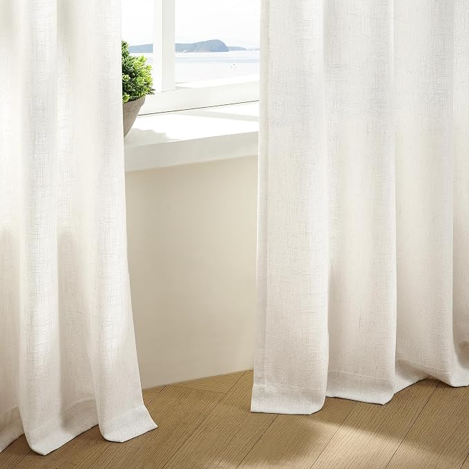 Neutral Pinch Pleated 86 Inch Curtains Semi Sheer Linen Blended, Natural | - Image 7
