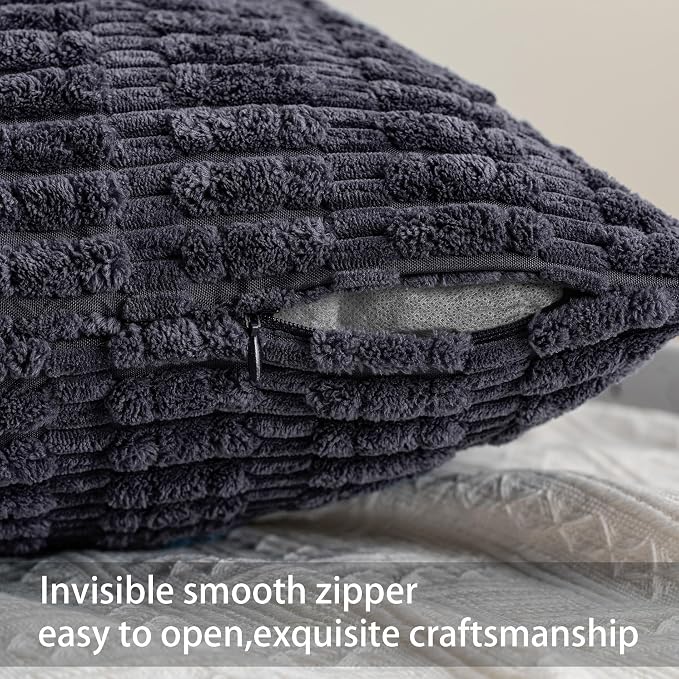 Pack of 2 Corduroy Decorative Throw Pillow Covers 26x26 Inch, Dark Grey | Fall - Image 3