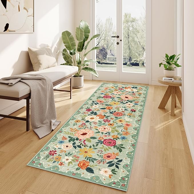 DUKINO 2x6 Runner Rug for Hallway, Washable Kitchen Rugs Non Slip, Floral - Image 5
