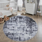 Round Area Rug Living Room: 6 ft Modern Washable Carpet Dark | - Image 4