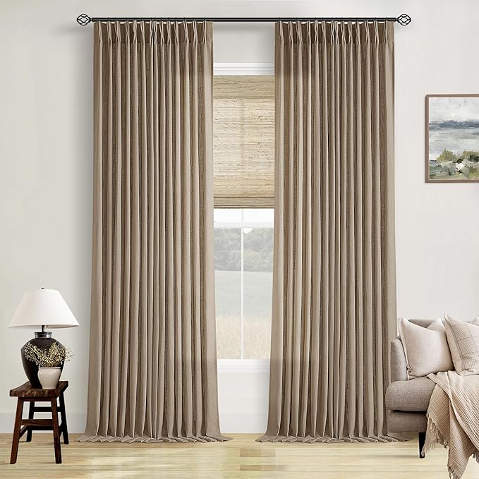 Semi Sheer Pleat Linen Light Brown Latte Farmhouse Curtains 96 Inches Long | - Image 9