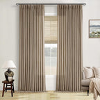 Semi Sheer Pleat Linen Light Brown Latte Farmhouse Curtains 96 Inches Long | - Image 9