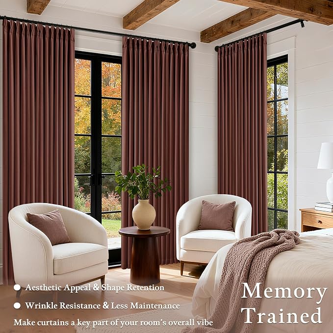 Brown Red Pinch Pleated Blackout Curtains 102 Inches Long - Image 4