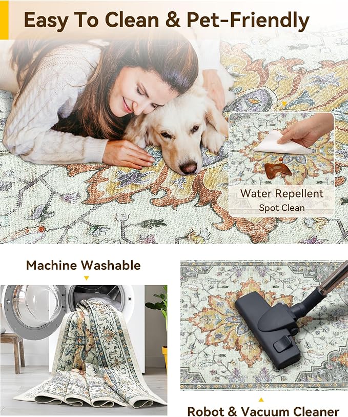 RELEANY Washable Area Rug, Runner 2'x8', Water Repellent, Pet Friendly - Image 4