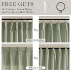 108 Inch Pinch Pleated Light Filtering Linen Memory Trained Green Curtains | - Image 5