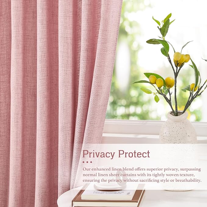 RYB HOME Farmhouse Boho Linen Sheer Curtains 90 inches Long - Image 2