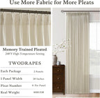 Linen Pleated Light Filtering Curtains Beige Tan 100 Inches Long | Light Tan - Image 6