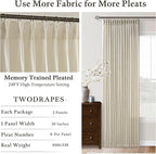 Neutral Beige Linen Pleated Light Filtering Curtains 84 Inches Long 2 Panel | - Image 5