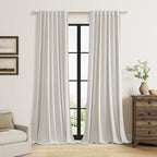 Light Beige Linen 100% Blackout Curtains 96 Inches Long Floor to Ceiling Drapes by Guken