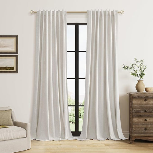 108 Inch Long Light Beige 100% Blackout Curtains by Guken