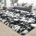 Noahas 4x6 Tie-Dyed Black and White Fluffy Area Rug Non-Slip - Image 3
