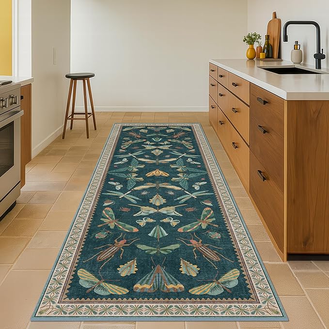 Green Boho Runner Rug 3x8, Foldable Washable Carpet - Image 3