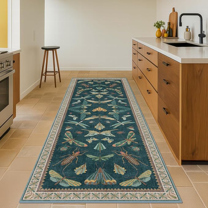 Green Runner Rug 2'6"x10', Washable Boho Hallway Carpet - Image 3
