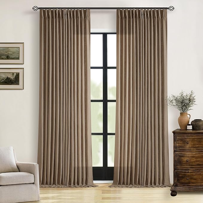 Pinch Pleat 105 Inch Light Filtering Linen Curtains Dutch Cocoa 2 Panels | Semi by Twodrapes