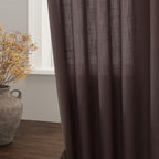 Coffee Linen Curtains for Living Room Back Tab Rod Pocket Semi Sheer Curtains - Image 2