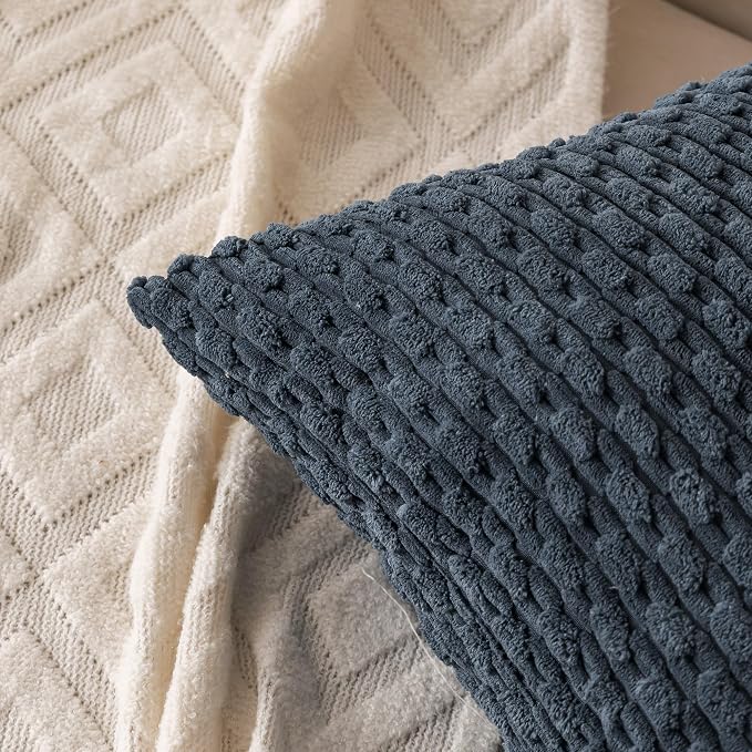 Set of 4 Grey Blue Taupe Decorative Throw Pillow Covers 26x26 Inch Corduroy - Image 3