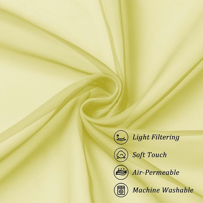 Chyhomenyc Sheer Lemon Curtains 90 inches Long 2 Panels, Light Filtering Soft - Image 7