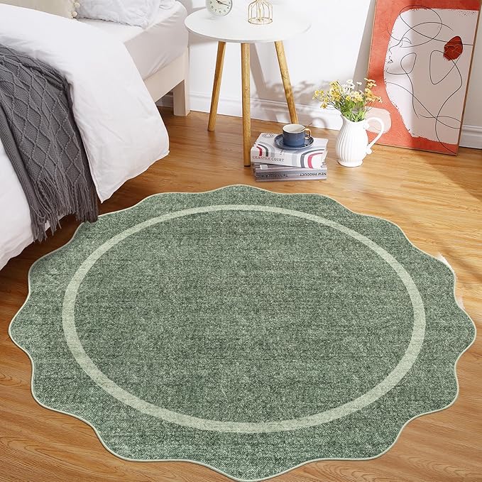GarveeHome Scalloped Washable Non-Slip Round Rug 4 ft - Image 3