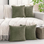 Set of 4 Olive Green Decorative Throw Pillow Covers 16x16 Inch Corduroy Pillow - Image 9