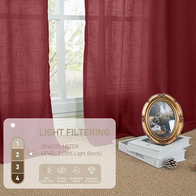 Red Linen Curtains 40 Inches Long - Image 5