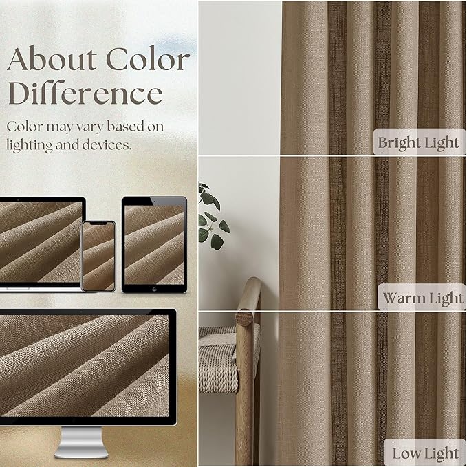 Latte Semi Sheer Pleated Linen Curtains - Image 4