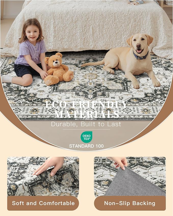 Madane 5x7 Area Rugs for Living Room, Non-Slip Washable Rug, Soft Low Pile - Image 5