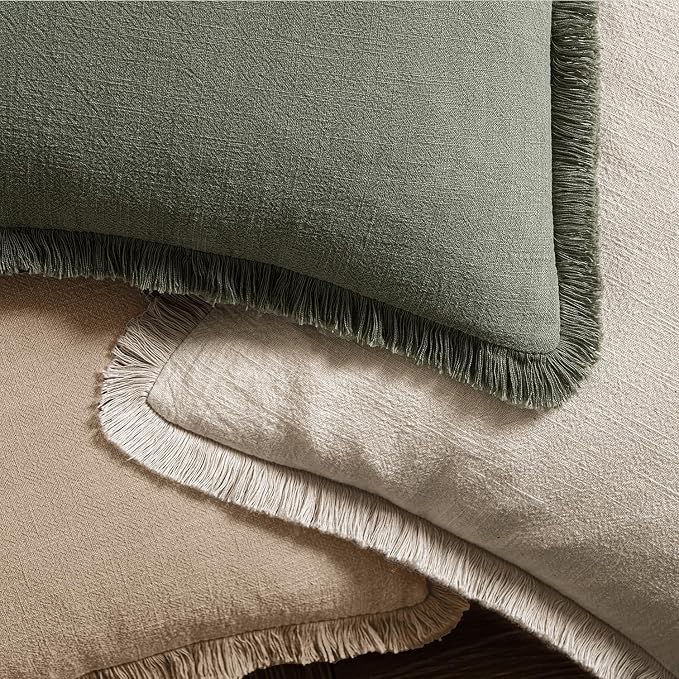 MIULEE Boho Linen Fringe Decorative Throw Pillow Covers Camel 18x18 | Set of 2 - Image 4